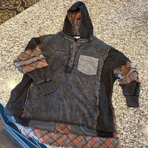 Oli & Hali Black and Gray Hooded Sweater with Plaid Accents